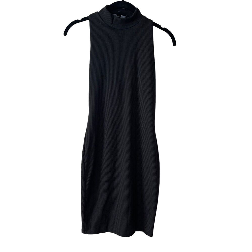 Lulu's Black Ribbed Mock Neck Mini Dress